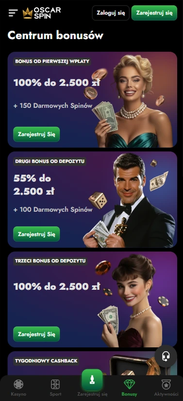 Centrum bonusów z trzema promocjami depozytowymi