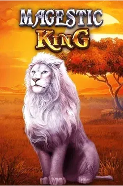 Slot Majestic King z białym lwem na tle sawanny